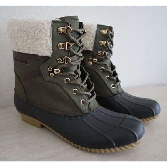 Tommy Hilfiger Women Sz 11M Green Rainah Faux-Shearling Trim WR Duck Boots - Picture 2 of 11
